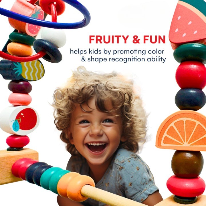Jucarie din Lemn Montessori, , Labirint Motricitate cu Abac si Animalute, Rollercoaster pentru Copii, Educativ, Dezvoltarea Abilitatilor Motorii, Numaratoare, 22x17x15 cm, Multicolor - imagine 4