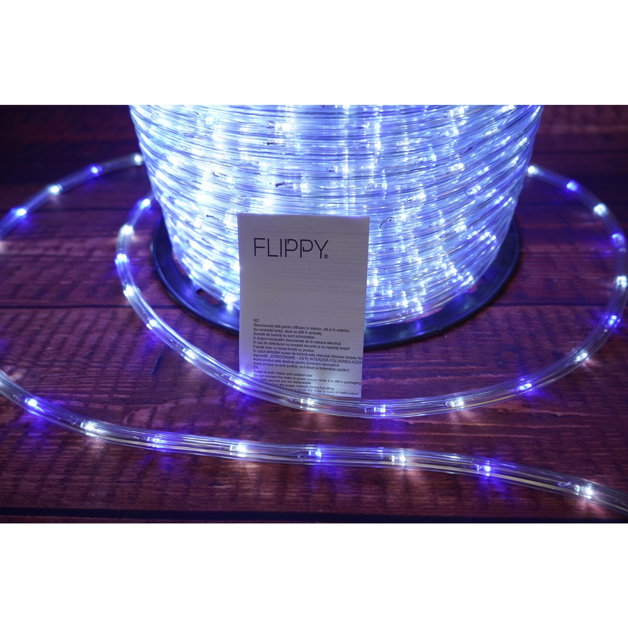 Instalatie Craciun, 4 m, 96 Led-uri, Furtun Luminos, Alb rece/ Albastru, Transformator, 8 jocuri de lumini, Sectionabila, 220 V, - imagine 3