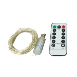 Instalatie Craciun, 5 metri, 50 LED-uri, USB, Telecomanda cu 8 functii, alb cald,