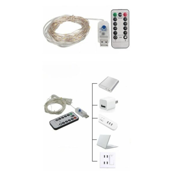 Instalatie Craciun, 5 metri, 50 LED-uri, USB, Telecomanda cu 8 functii, alb rece, - imagine 2