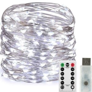 Instalatie Craciun, 5 metri, 50 LED-uri, USB, Telecomanda cu 8 functii, alb rece,