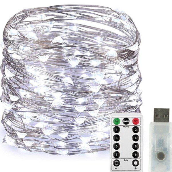 Instalatie Craciun, 5 metri, 50 LED-uri, USB, Telecomanda cu 8 functii, alb rece,