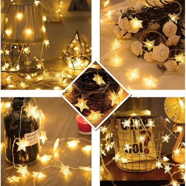Instalatie Craciun, 6 metri,40 LED-uri cu Ornament tip Stea, Alb Cald, USB lung, fir cupru, liniar, interior/exterior, - imagine 2