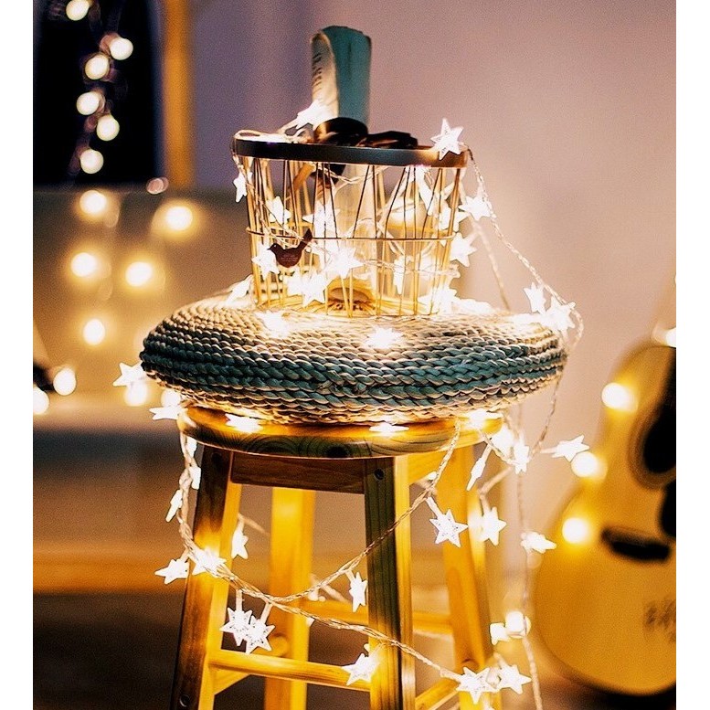 Instalatie Craciun, 6 metri,40 LED-uri cu Ornament tip Stea, Alb Cald, USB lung, fir cupru, liniar, interior/exterior, - imagine 3