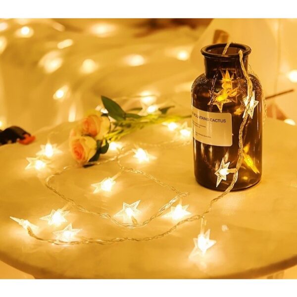 Instalatie Craciun, 6 metri,40 LED-uri cu Ornament tip Stea, Alb Cald, USB lung, fir cupru, liniar, interior/exterior, - imagine 4