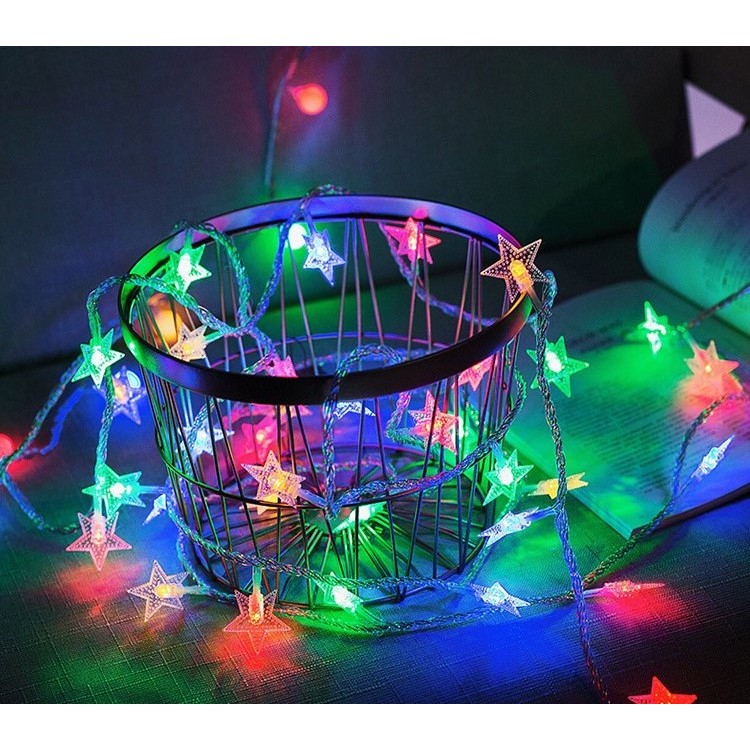 Instalatie Craciun, Alimentare prin USB, 6 metri, 40 LED-uri tip Stea, fir Transparent, Multicolor, - imagine 2