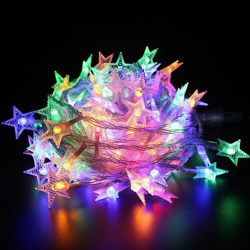 Instalatie Craciun, Alimentare prin USB, 6 metri, 40 LED-uri tip Stea, fir Transparent, Multicolor, - imagine 4