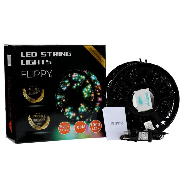 Instalatie Craciun liniara cu transformator, 100m, multicolor, 1000 LED-uri, fir negru, 8 jocuri de lumini, - imagine 4