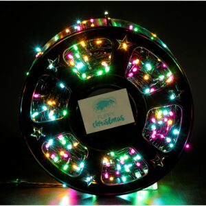 Instalatie Craciun liniara cu transformator, 100m, multicolor, 1000 LED-uri, fir negru, 8 jocuri de lumini,