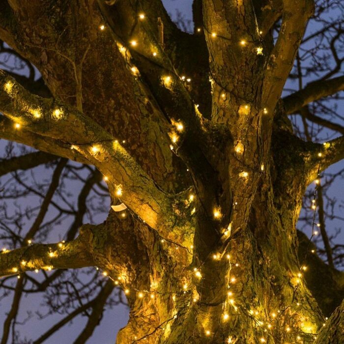 Instalatie Craciun liniara, cu transformator 31V, 10m, alb cald, 100 LED-uri V5, 8 jocuri de lumini, Fir verde,