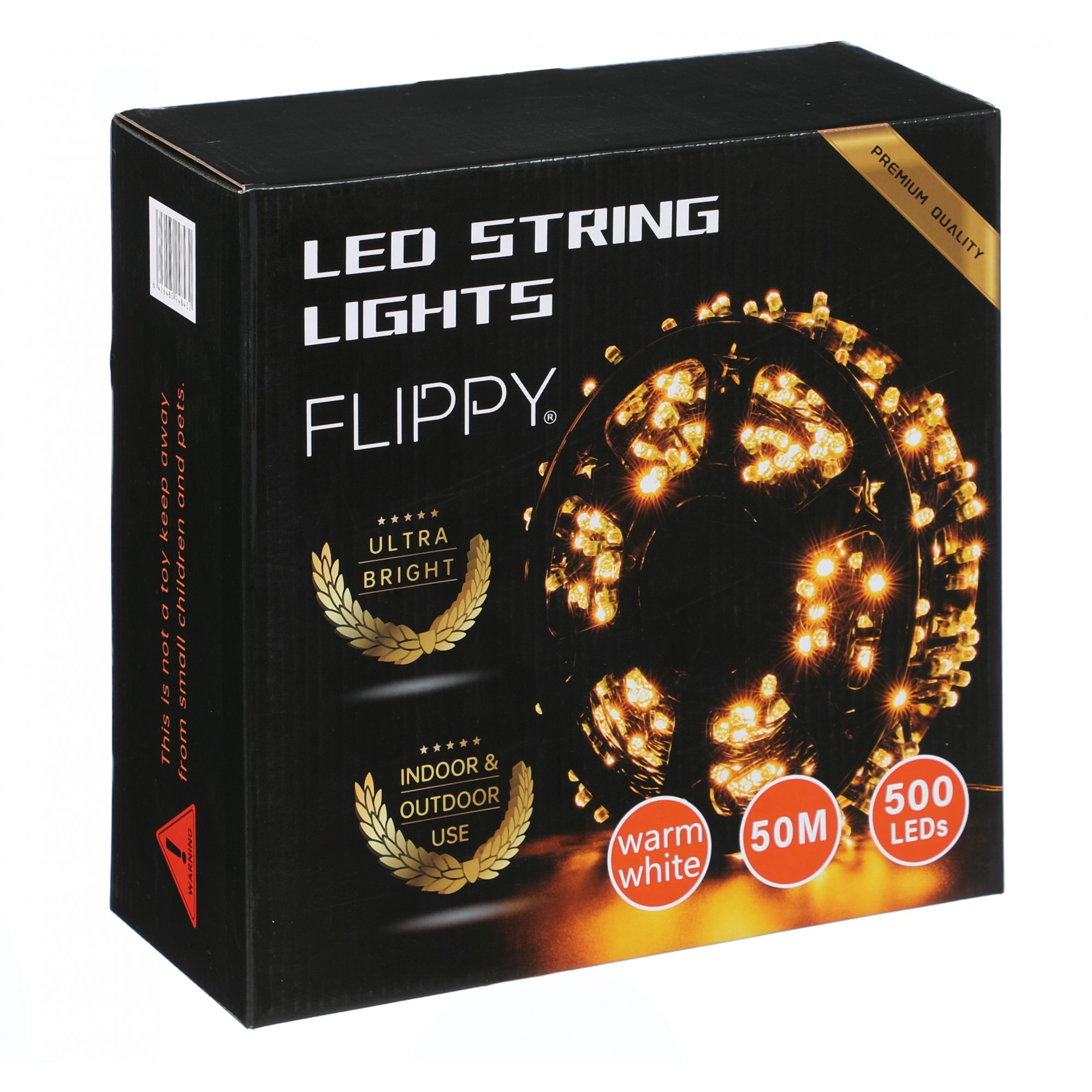 Instalatie Craciun liniara cu transformator, 50m, alb cald, 500 LED-uri, fir negru, 8 jocuri de lumini, - imagine 3