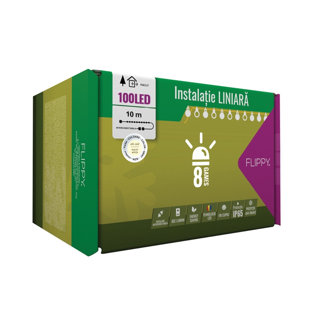 Instalatie Craciun Profesionala de Exterior IP65, 10 m, 100 Led-uri Mari ,Liniara, Alb cald, Interconectabila, Prelungitor 1.5 m inclus, Fir Negru, - imagine 4