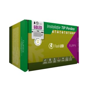 Instalatie Craciun, Tip Perdea, IP44, 1 m x 1 m, 60 LED-uri, Alb cald, cu flash, Transformator, Interconectabila, Prelungitor 3 m inclus, Fir transparent, Interior/ Exterior,
