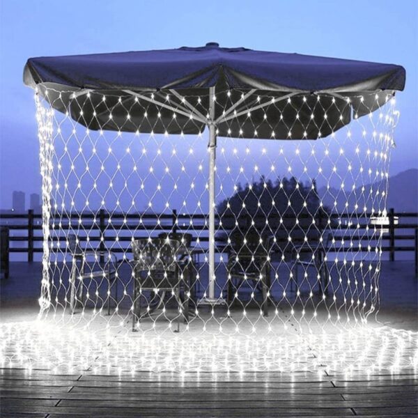 Instalatie Craciun Yoto, Tip Plasa, 1.2 m x 1.2 m, 80 LED-uri, Prelungitor 1.5 m, 8 Jocuri de Lumini, Interconectabila, Fir transparent, Interior/Exterior, Alb Rece - imagine 3