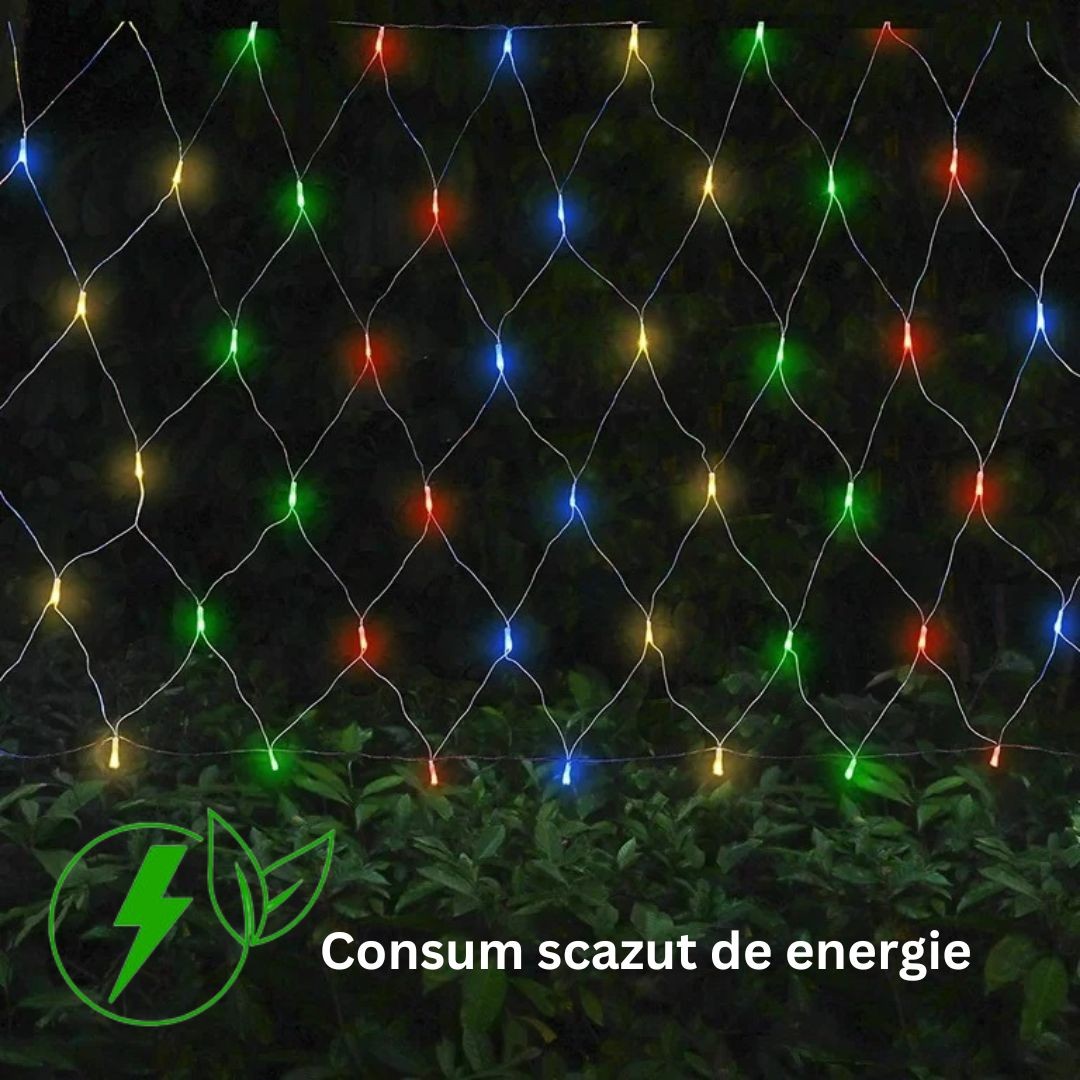 Instalatie Craciun Yoto, Tip Plasa, 1.5 m x 1.5 m, 120 LED-uri, Prelungitor 1.5 m, 8 Jocuri de Lumini, Interconectabila, Fir transparent, Interior/Exterior, Multicolor - imagine 4