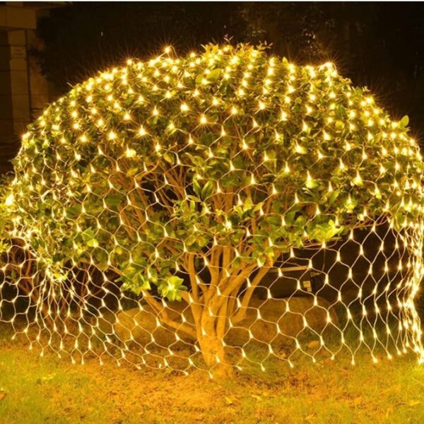 Instalatie Craciun Yoto, Tip Plasa, 2 m x 2 m, 160 LED-uri, Prelungitor 1.5 m, 8 Jocuri de Lumini, Interconectabila, Fir transparent, Interior/Exterior, Alb Cald - imagine 4