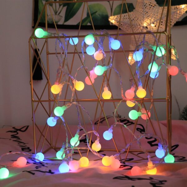Instalatie sfere brad Craciun , 3 metri, 20 LEd-uri, alimentare la retea, fir transparent, multicolora - imagine 2