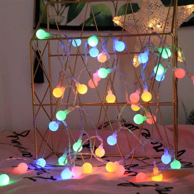 Instalatie sfere brad Craciun , 3 metri, 20 LEd-uri, alimentare la retea, fir transparent, multicolora - imagine 2