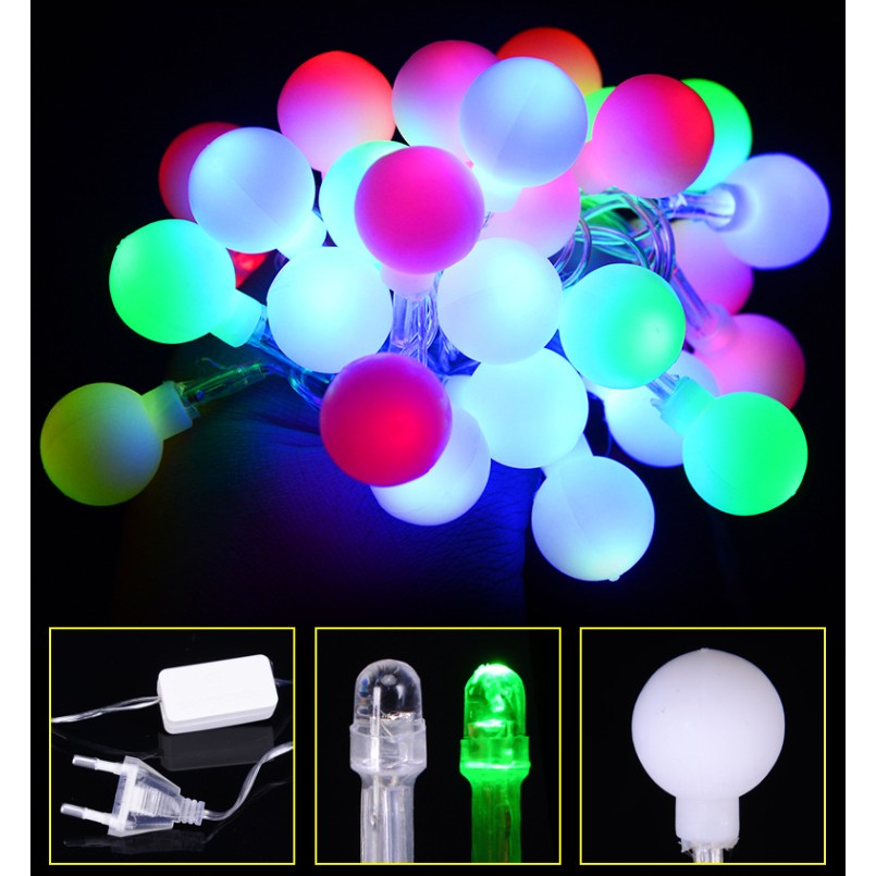 Instalatie sfere brad Craciun , 3 metri, 20 LEd-uri, alimentare la retea, fir transparent, multicolora - imagine 4