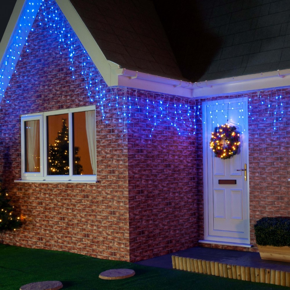 Instalatie de Craciun ® Tip Franjuri, 12 m, 300 LED-uri, Interconectabila, Albastru - imagine 3