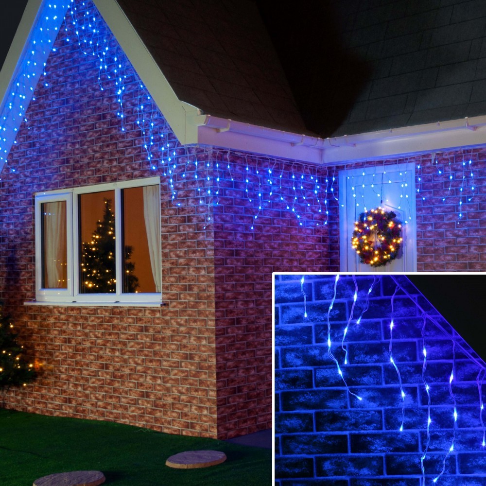 Instalatie de Craciun ® Tip Franjuri, 12 m, 300 LED-uri, Interconectabila, Albastru