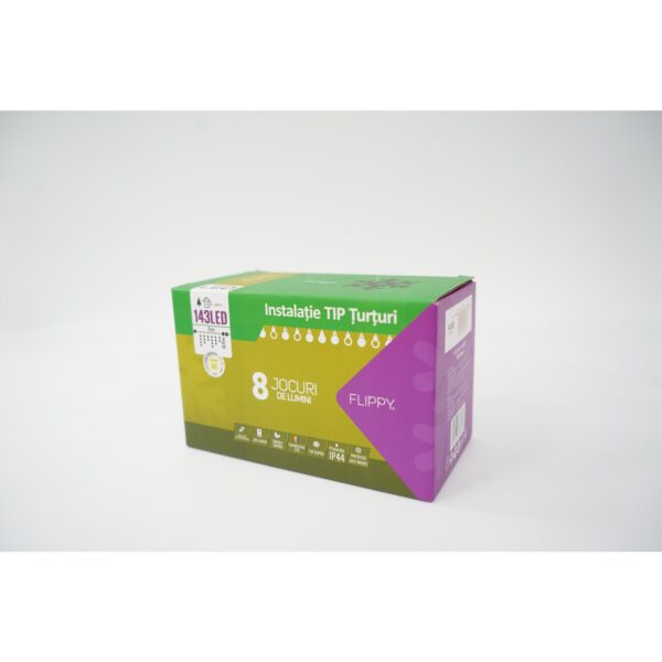 Sectiune Instalatie de Craciun, Â®, Tip Turturi, Fara Alimentator, 5m, 143 LED-uri, 8 Jocuri de Lumini, Fir Negru, Lumina Alb Cald, IP44, Interconectabila