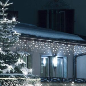 Sectiune Instalatie de Craciun, Â®, Tip Turturi, 5 m, 143 LED-uri, cu Flash, Fir Alb, Lumina Alb Rece, IP44, Interconectabila