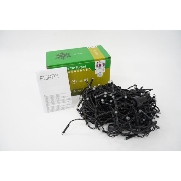 Sectiune Instalatie de Craciun, Â®, Tip Turturi, 5 m, 143 LED-uri, cu Flash, Fir Negru, Lumina Alb Rece, IP44, Interconectabila - imagine 4