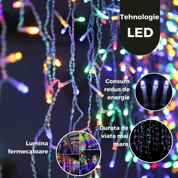 Instalatie de Craciun, Â®, Tip Turturi, Sectiune 5 m, 143 LED-uri, 8 Jocuri de Lumini, Fir Negru, Lumina Multicolora, IP44, Interconectabila - imagine 3