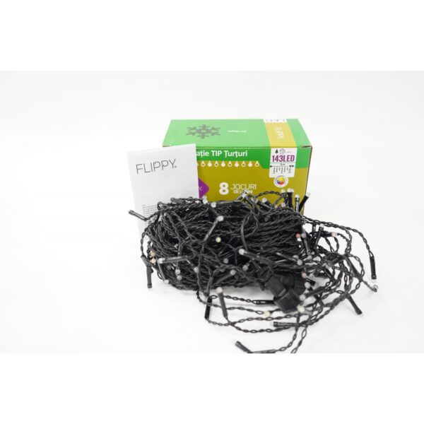 Instalatie de Craciun, Â®, Tip Turturi, Sectiune 5 m, 143 LED-uri, 8 Jocuri de Lumini, Fir Negru, Lumina Multicolora, IP44, Interconectabila - imagine 4