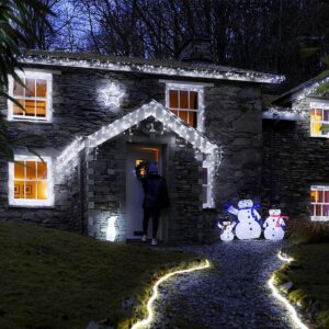 Instalatie de Craciun Â® Tip Turturi, Franjuri cu Flash, IP65, Sectiune 5 m, 120 LED-uri, Interconectabila, Fir Transparent, Alb Rece