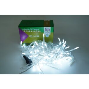 Instalatie de Craciun ® Tip Turturi, Franjuri cu Flash, Sectiune 3 m, 96 LED-uri, Interconectabila, Fir Transparent, Alb Rece