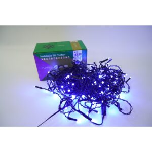 Instalatie de Craciun ® Tip Turturi, Franjuri cu Flash, Sectiune 5 m, 143 LED-uri, Interconectabila, Fir Negru, Albastru
