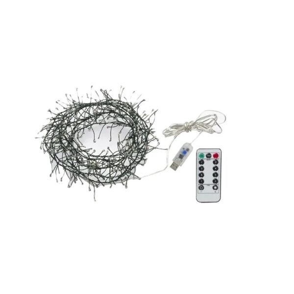 Instalatie de Craciun Liniara, Â®, Tip Cluster, 8 Jocuri de Lumini, cu Telecomanda, 3 m, 100 Led-uri, Alimentare USB, 3V, Multicolor - imagine 2