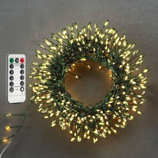 Instalatie de Craciun Liniara, Â®, Tip Cluster, 8 Jocuri de Lumini, cu Telecomanda, 3 m, 100 Led-uri, Alimentare USB, 3V, Alb Cald