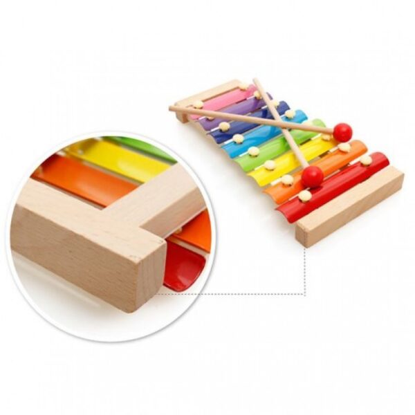 Instrument Muzical Xilofon , din Lemn, 8 Note Muzicale, 2 Bete de Percutie, 4-6 Ani, Multicolor - imagine 2