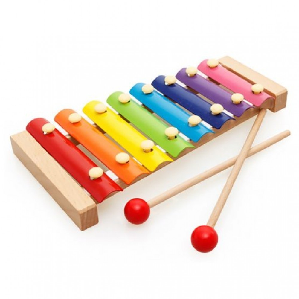 Instrument Muzical Xilofon , din Lemn, 8 Note Muzicale, 2 Bete de Percutie, 4-6 Ani, Multicolor - imagine 3