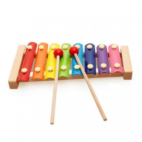 Instrument Muzical Xilofon , din Lemn, 8 Note Muzicale, 2 Bete de Percutie, 4-6 Ani, Multicolor
