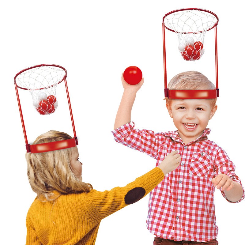 Set Interactiv pentru Copii, , Joc cu Doua Cosuri de Baschet de Pus pe Cap, Joc Dublu, 20 de Mingi Albe si Rosii, Multicolor - imagine 4