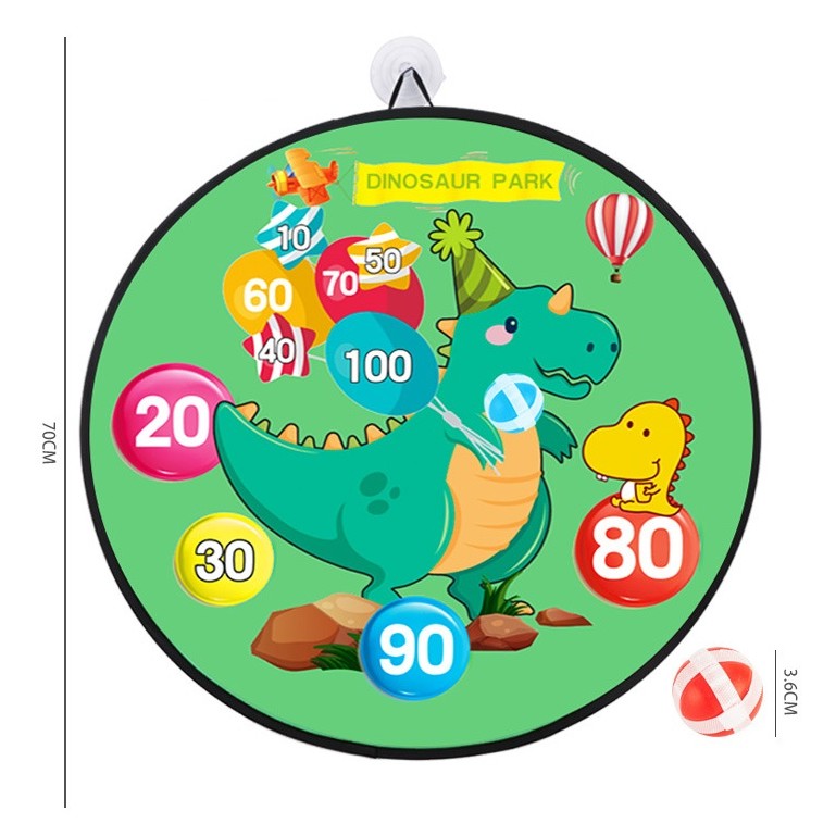 Joc Darts  pentru Copii, Placa Pliabila 70 cm, 8 Mingii Velcro/Scai Simple, 2 Mingii Luminoase, Model Dinozaur Park, Verde - imagine 2
