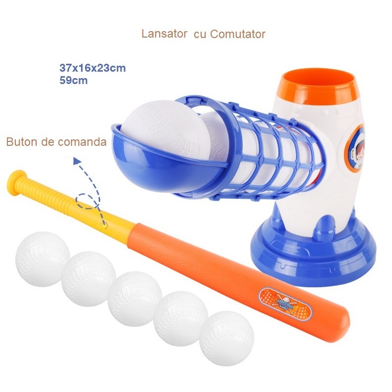 Joc de Baseball Interactiv, Lansator , Aruncare prin Buton de Lansare pe Bata, Include Bata si 5 Mingii, 37 x 23 x 16 cm Baza, 59 cm Bata, Multicolor - imagine 2