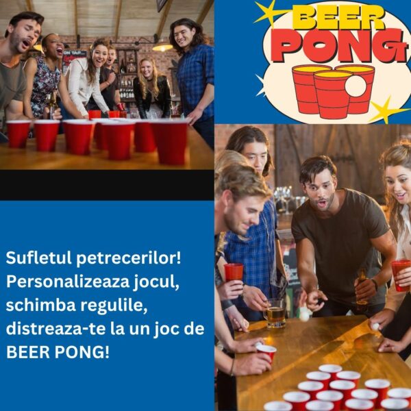 Joc de baut Beer Pong , 24 Pahare, 24 Mingi, material plastic, reutilizabil, portabil, rosu - imagine 2