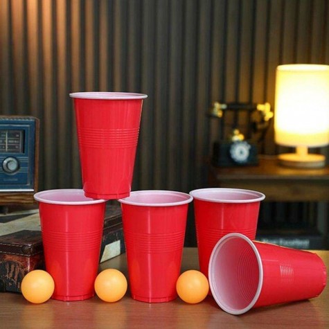 Joc de baut Beer Pong , 24 Pahare, 24 Mingi, material plastic, reutilizabil, portabil, rosu - imagine 4