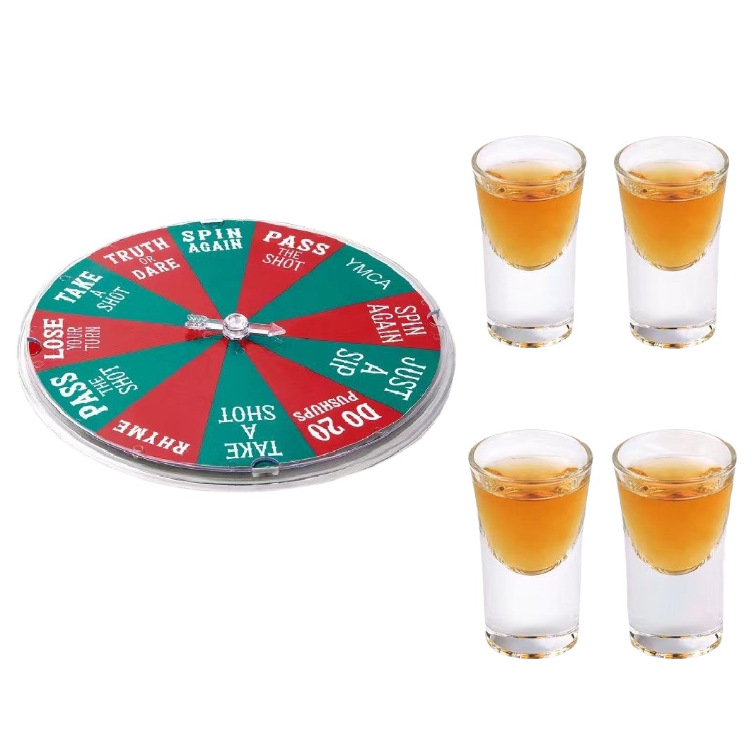Joc de Baut , Ruleta Norocoasa, cu 4 Pahare de Shot, +18 Ani, Rosu/Verde