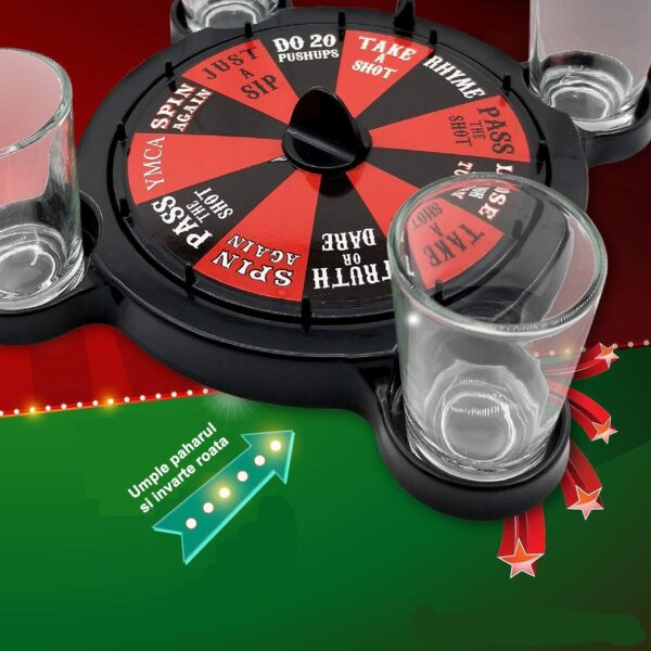 Joc de Baut Ruleta cu Pahare de Shot , 15 x 16.5 cm, Rosu/Negru - imagine 4