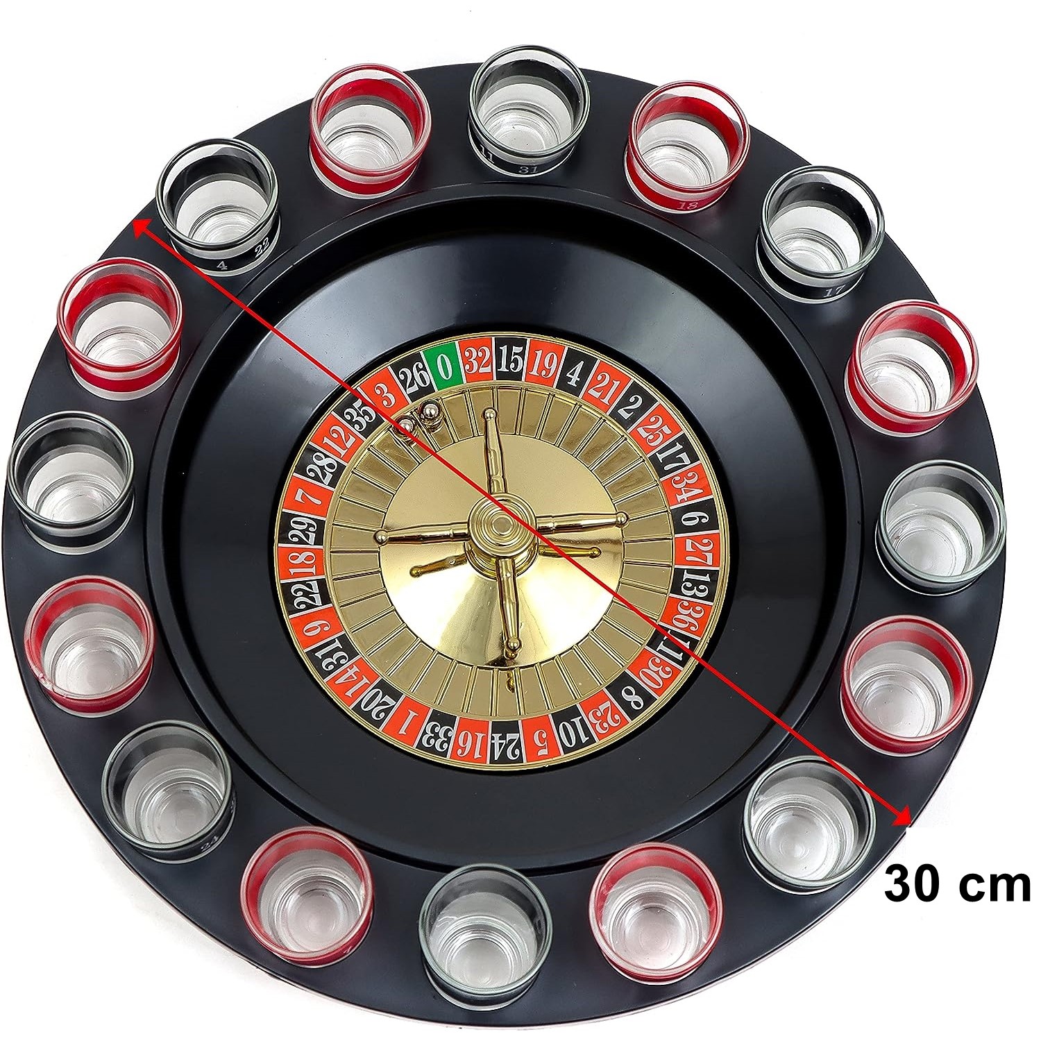 Joc de Baut Ruleta cu Pahare de Shot , 30 cm, Rosu/Negru - imagine 2