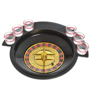 Joc de Baut Ruleta , cu 6 Pahare de Shot din Sticla , 30 x 26.5 x 6.5 cm, Rosu/Negru