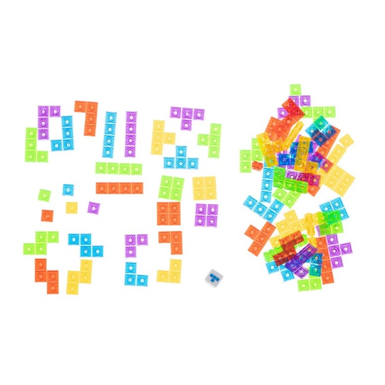 Joc de inteligenta Tetris puzzle tangram , 70 de piese multicolore, 3D, montessori, interactiv, din plastic, zar inclus, sac depozitare piese, varsta peste 6 ani, 23 x 19.8 x 5 cm, cadru rosu - imagine 4