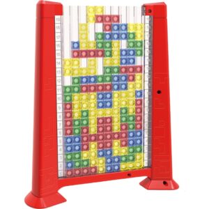 Joc de inteligenta Tetris puzzle tangram , 70 de piese multicolore, 3D, montessori, interactiv, din plastic, zar inclus, sac depozitare piese, varsta peste 6 ani, 23 x 19.8 x 5 cm, cadru rosu