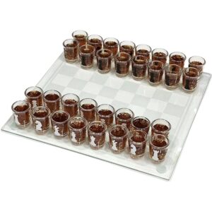 Joc de sah  din sticla cu pahare pentru shoturi, 35x35 cm, transparent